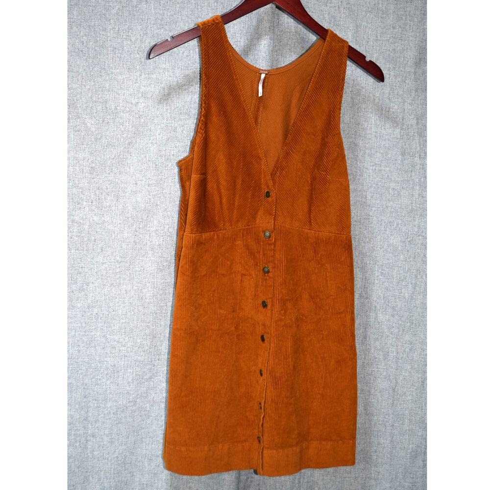 Free People Rust Corduroy Button Front Mini Jumper Dress Size 6
